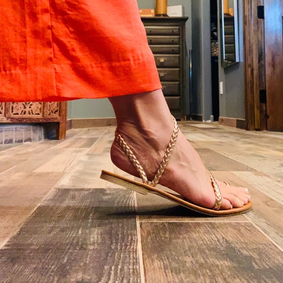 Greek gold woven toe loop boho summer sandals - Picture 7 of 8